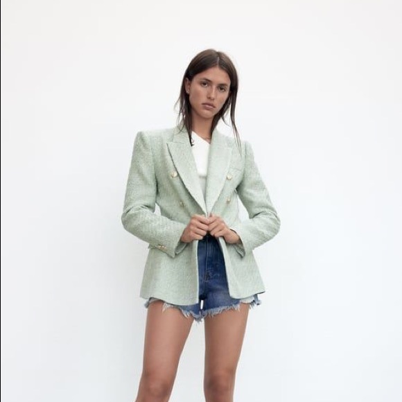 NWT ZARA sea green textured blazer - Picture 1 of 4